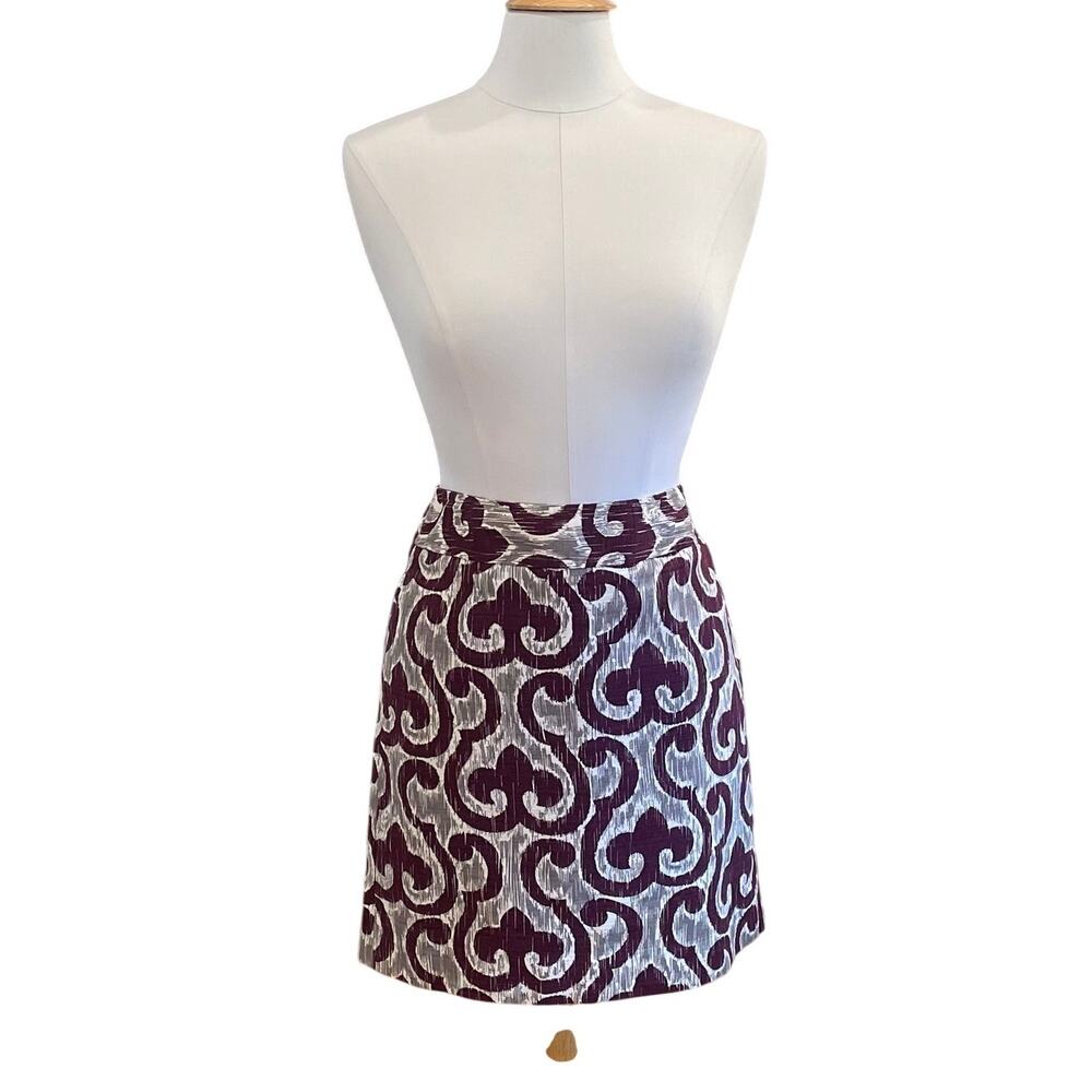 Ann Taylor Aubergine Purple, Gray Allover Print Pencil Skirt, Career, Office, 8P